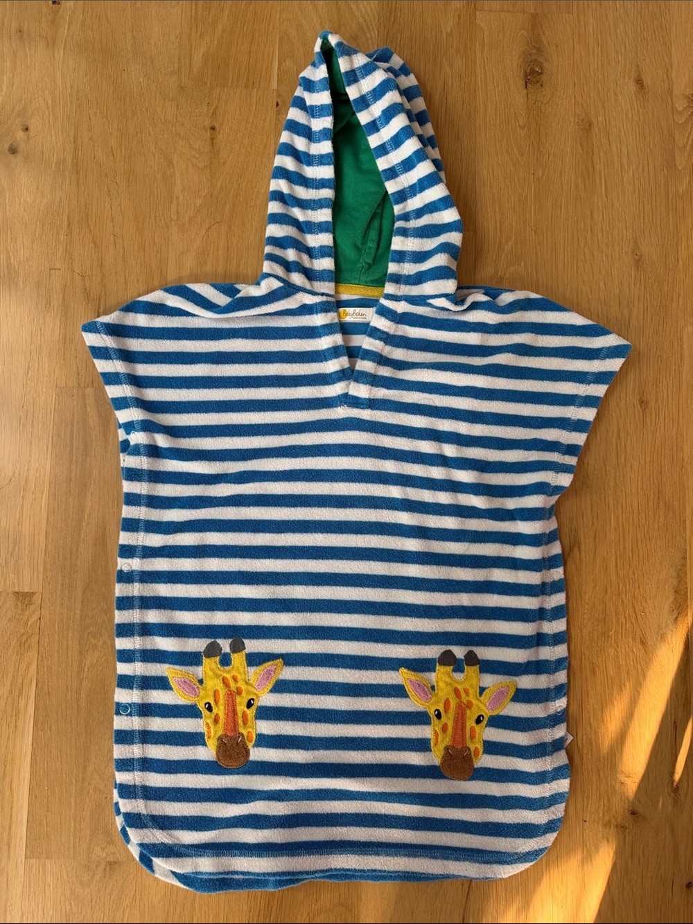 Baby Boden Blue & White Striped Hooded Kids towel with Giraffe detail